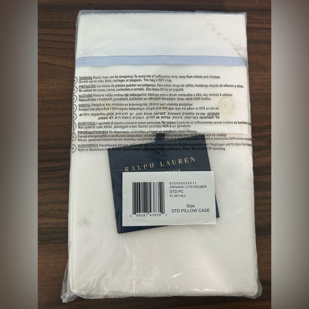 Ralph Lauren Organic Cotton Palmer Percale 2 Standard Pillowcases Pale Sky Blue